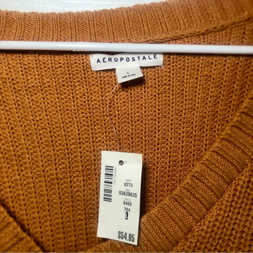Aeropostale Sweater Waffle Knit Crop V-neck Long Sleeve Women’s Size L NWT - Picture 6 of 7